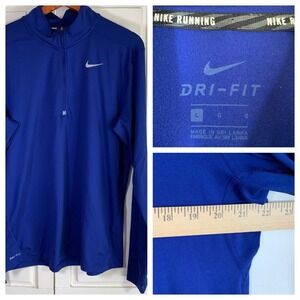 Nike Running Dri Fit Pullover Long Sleeve 1/4 Zip Men Blue Large Runner Training